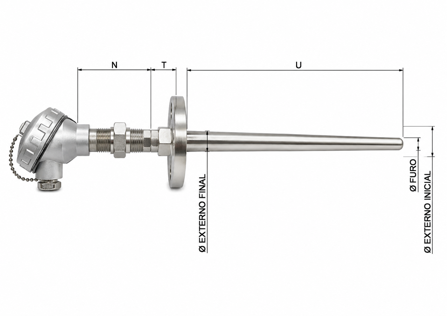 Termoresistência PT-100 Com Poço Flangeado Cônico